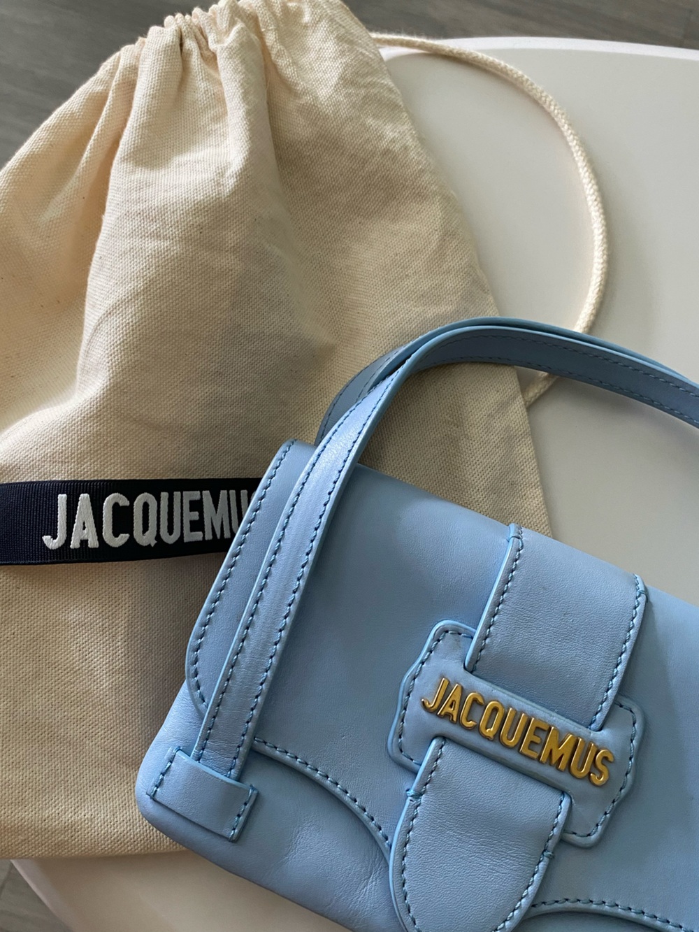 Mini Jacquemus Light Blue, Real Leather Top-Handle Bag